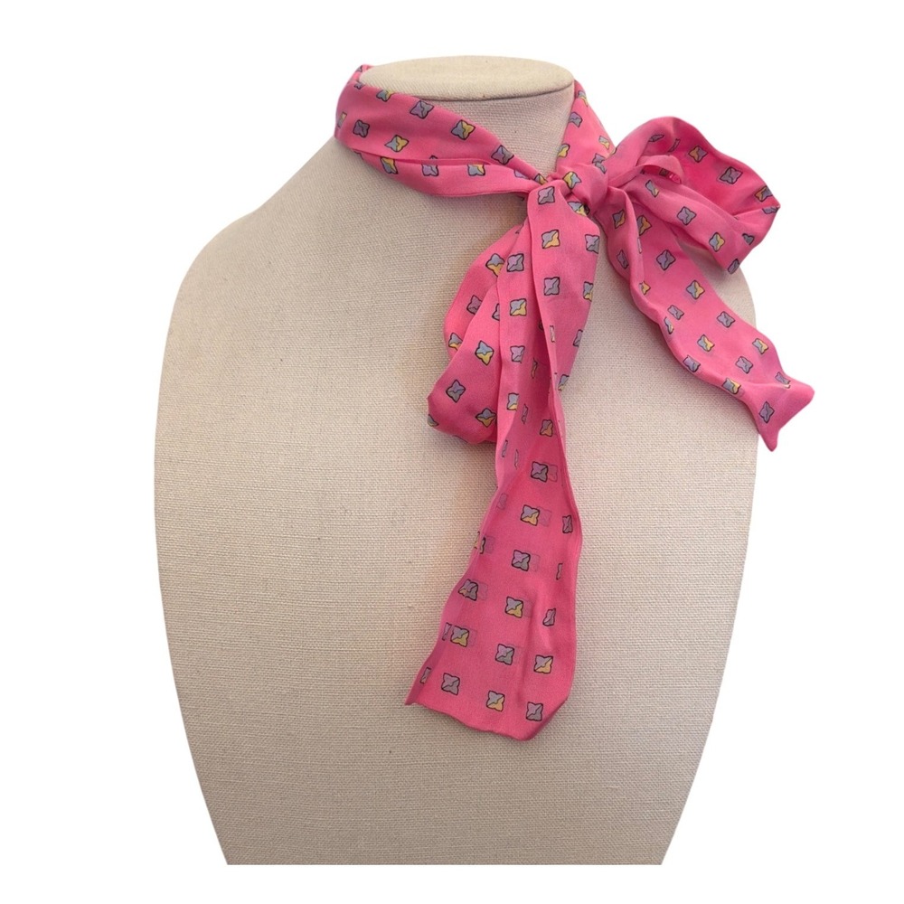 Vintage The Specialty House Made Japan Silk Skinny Scarf Pink Mod Parisian